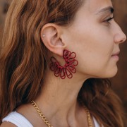Pendientes de aro con forma de flor de hilo — con volumen 3D — 57 mm de rafia — Azul x2