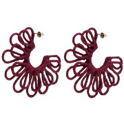 Pendientes de aro con forma de flor de hilo —volumen 3D— de 57 mm de rafia —Burdeos x2—