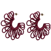 Pendientes de aro con forma de flor de hilo —volumen 3D— de 57 mm de rafia —Burdeos x2—