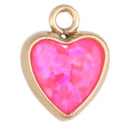 dije - Dije en forma de corazón de 7 x 5,5 mm, con cabujón de imitación de ópalo rosa intenso, chapado en oro (oro laminado) Dije en forma de corazón de 7 x 5,5 mm, con cabujón de imitación de ópalo rosa intenso, chapado en oro (oro laminado)