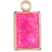 Hot Pink - Dije rectangular de 9 x 5 mm con cabujón imitación de ópalo rosa intenso, chapado en oro (oro laminado) x1 Dije rectangular de 9 x 5 mm con cabujón imitación de ópalo rosa intenso, chapado en oro (oro laminado) x1
