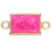 Entrepieza rectangular de 10 x 5 mm con cabujón imitación «Hot Pink Opal», chapado en oro (oro laminado)