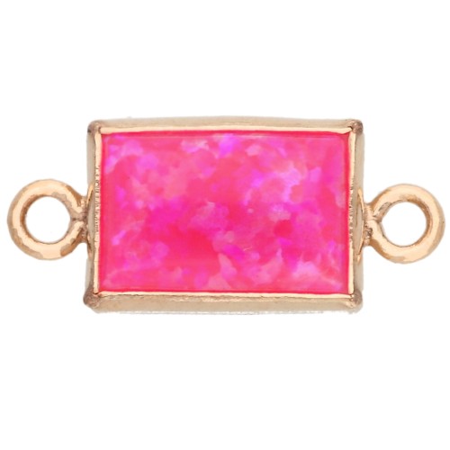 Entrepieza rectangular de 10 x 5 mm con cabujón imitación «Hot Pink Opal», chapado en oro (oro laminado)