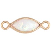 Entrepieza tipo «navette» de 10 x 4 mm, cabujón imitación ópalo blanco, chapado en oro (oro laminado) x1