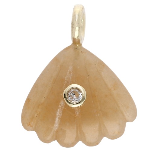 Colgante de concha de 27 x 22 mm con piedra preciosa y óxido de circonio, calcedonia amarilla