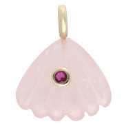 Cuarzo rosa - Colgante de concha de 27 x 22 mm con piedra preciosa y óxido de circonio - Cuarzo rosa x1 Colgante de concha de 27 x 22 mm con piedra preciosa y óxido de circonio - Cuarzo rosa x1