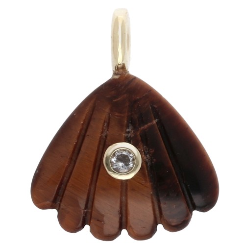 Colgante de concha de 27 x 22 mm con piedra preciosa y óxido de circonio - Ojo de tigre