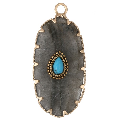 Colgante ovalado de 35 x 16 mm de piedra preciosa e imitación de turquesa - Labradorita x1