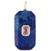 Colgante rectangular de 34 x 15 mm con piedra preciosa y circonitas - Lapislázuli - Rosa o violeta