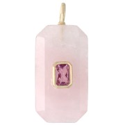 Cuarzo rosa - Colgante rectangular de 34 x 15 mm con piedra preciosa y circonitas - Cuarzo rosa - Rosa o violeta Colgante rectangular de 34 x 15 mm con piedra preciosa y circonitas - Cuarzo rosa - Rosa o violeta