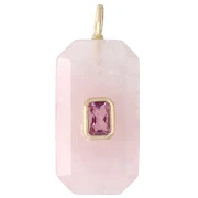 Colgante rectangular de 34 x 15 mm con piedra preciosa y circonitas - Cuarzo rosa - Rosa o violeta