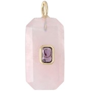 Colgante rectangular de 34 x 15 mm con piedra preciosa y circonitas - Cuarzo rosa - Rosa o violeta