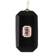 Ónix - Colgante rectangular de 34 x 15 mm con piedra preciosa y circonitas - Ónix negro - Rosa o violeta Colgante rectangular de 34 x 15 mm con piedra preciosa y circonitas - Ónix negro - Rosa o violeta