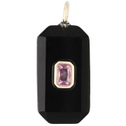 Colgante rectangular de 34 x 15 mm con piedra preciosa y circonitas - Ónix negro - Rosa o violeta