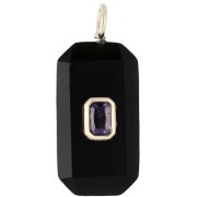 Colgante rectangular de 34 x 15 mm con piedra preciosa y circonitas - Ónix negro - Rosa o violeta