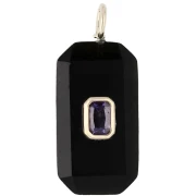 Colgante rectangular de 34 x 15 mm con piedra preciosa y circonitas - Ónix negro - Rosa o violeta