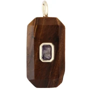 Colgante rectangular de 34 x 15 mm con piedra preciosa y circonitas - Ojo de tigre - Rosa o violeta