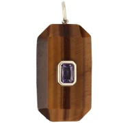 Colgante rectangular de 34 x 15 mm con piedra preciosa y circonitas - Ojo de tigre - Rosa o violeta