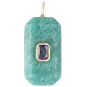 Rosa - Colgante rectangular de 34 x 15 mm con piedra preciosa y circonitas - Amazonita - Rosa o violeta Colgante rectangular de 34 x 15 mm con piedra preciosa y circonitas - Amazonita - Rosa o violeta