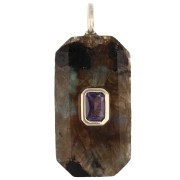Labradorita - Colgante rectangular de 34 x 15 mm con piedra preciosa y circonitas - Labradorita - Rosa o violeta Colgante rectangular de 34 x 15 mm con piedra preciosa y circonitas - Labradorita - Rosa o violeta