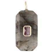 Colgante rectangular de 34 x 15 mm con piedra preciosa y circonitas - Labradorita - Rosa o violeta