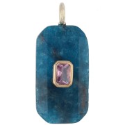 Apatito - Colgante rectangular de 34 x 15 mm con piedra preciosa y circonitas - Apatita - Rosa o violeta Colgante rectangular de 34 x 15 mm con piedra preciosa y circonitas - Apatita - Rosa o violeta