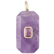 Colgante rectangular de 34 x 15 mm con piedra preciosa y circonitas - Amatista - Rosa o violeta