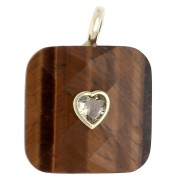 Ojo de tigre - Colgante cuadrado facetado de 33 x 25 mm de piedra preciosa y corazón de circonita - Ojo de tigre x1 Colgante cuadrado facetado de 33 x 25 mm de piedra preciosa y corazón de circonita - Ojo de tigre x1