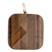 Colgante cuadrado facetado de 33 x 25 mm de piedra preciosa y corazón de circonita - Ojo de tigre x1