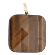Colgante cuadrado facetado de 33 x 25 mm de piedra preciosa y corazón de circonita - Ojo de tigre x1