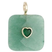 Venturina - Colgante cuadrado facetado de 33 x 25 mm de piedra preciosa y corazón de circonita (CZ) - Aventurina x1 Colgante cuadrado facetado de 33 x 25 mm de piedra preciosa y corazón de circonita (CZ) - Aventurina x1