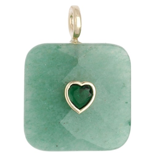 Colgante cuadrado facetado de 33 x 25 mm de piedra preciosa y corazón de circonita (CZ) - Aventurina x1