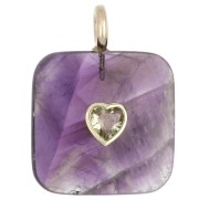 Amatista - Colgante cuadrado facetado de 33 x 25 mm de piedra preciosa y corazón de circonita - Amatista x1 Colgante cuadrado facetado de 33 x 25 mm de piedra preciosa y corazón de circonita - Amatista x1