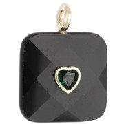 Ónix - Colgante cuadrado facetado de 33 x 25 mm de piedra preciosa y corazón de circonita - Ónix negro x1 Colgante cuadrado facetado de 33 x 25 mm de piedra preciosa y corazón de circonita - Ónix negro x1