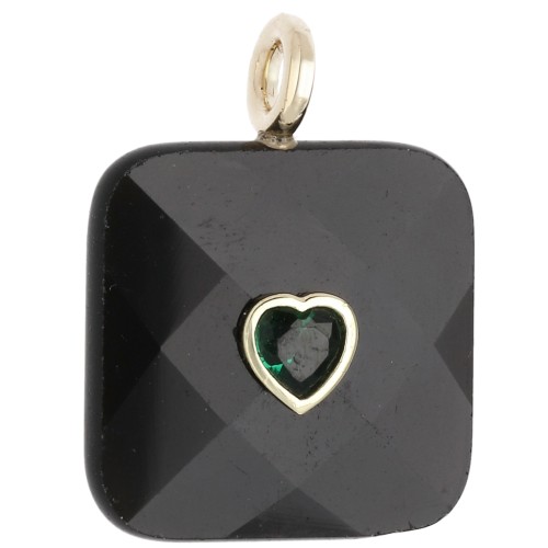 Colgante cuadrado facetado de 33 x 25 mm de piedra preciosa y corazón de circonita - Ónix negro x1