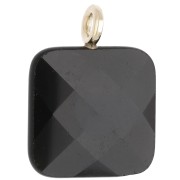 Colgante cuadrado facetado de 33 x 25 mm de piedra preciosa y corazón de circonita - Ónix negro x1