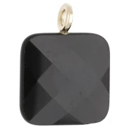Colgante cuadrado facetado de 33 x 25 mm de piedra preciosa y corazón de circonita - Ónix negro x1