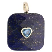 Colgante cuadrado facetado de 33 x 25 mm de piedra preciosa y corazón de circonita (CZ) - Lapislázuli x1