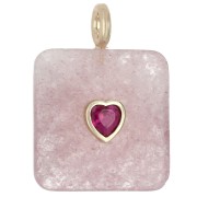 Strawberry Quartz - Colgante cuadrado facetado de 33 x 25 mm de piedra preciosa y corazón de circonita - Cuarzo fresa Colgante cuadrado facetado de 33 x 25 mm de piedra preciosa y corazón de circonita - Cuarzo fresa