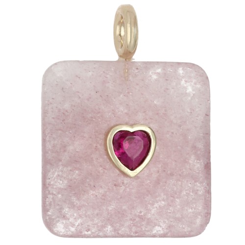Colgante cuadrado facetado de 33 x 25 mm de piedra preciosa y corazón de circonita - Cuarzo fresa