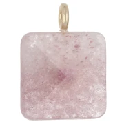 Colgante cuadrado facetado de 33 x 25 mm de piedra preciosa y corazón de circonita - Cuarzo fresa