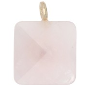 Colgante cuadrado facetado de 33 x 25 mm de piedra preciosa y corazón de circonita - Cuarzo rosa x1