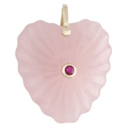 Colgante en forma de corazón de 32 x 30 mm de piedra preciosa y circonitas - Cuarzo rosa x1