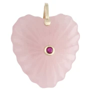 Colgante en forma de corazón de 32 x 30 mm de piedra preciosa y circonitas - Cuarzo rosa x1