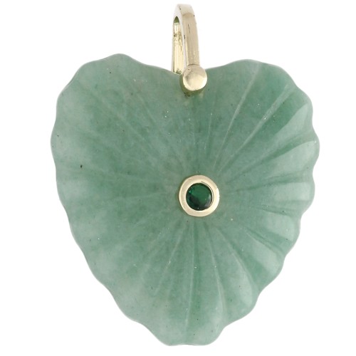 Colgante en forma de corazón de 32 x 30 mm de piedra preciosa y circonitas - Aventurina x1