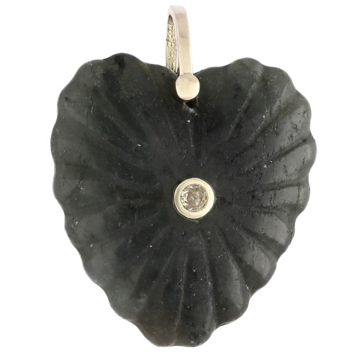 Colgante en forma de corazón de 32 x 30 mm de piedra preciosa y circonitas - Labradorita x1