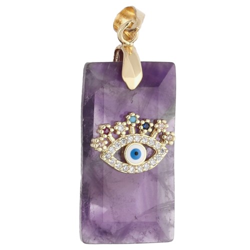 Colgante rectangular de 25 x 13 mm con piedra preciosa, ojo de CZ y resina epoxi - Amatista