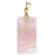 Colgante rectangular de 25 x 13 mm con piedra preciosa, ojo de CZ y resina epoxi - Cuarzo rosa