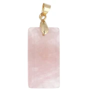 Colgante rectangular de 25 x 13 mm con piedra preciosa, ojo de CZ y resina epoxi - Cuarzo rosa