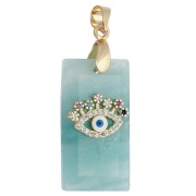 Amazonita - Colgante rectangular de 25 x 13 mm con piedra preciosa, ojo de CZ y resina epoxi - Amazonita Colgante rectangular de 25 x 13 mm con piedra preciosa, ojo de CZ y resina epoxi - Amazonita